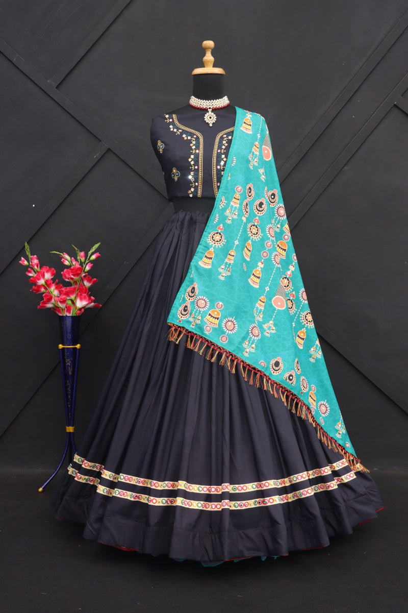 Sky & Black Todaliya Print Lehenga Choli