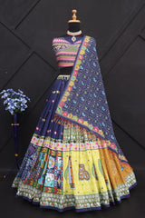 Blue Color Gujarati Print Lehenga Choli