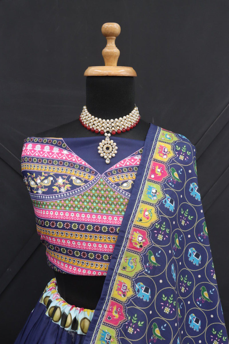 Blue Color Gujarati Print Lehenga Choli