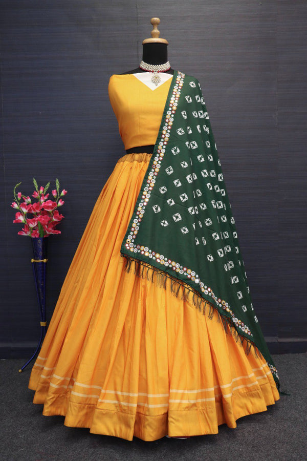 All Yellow Colour Plan Lehenga Choli And Green Duptta