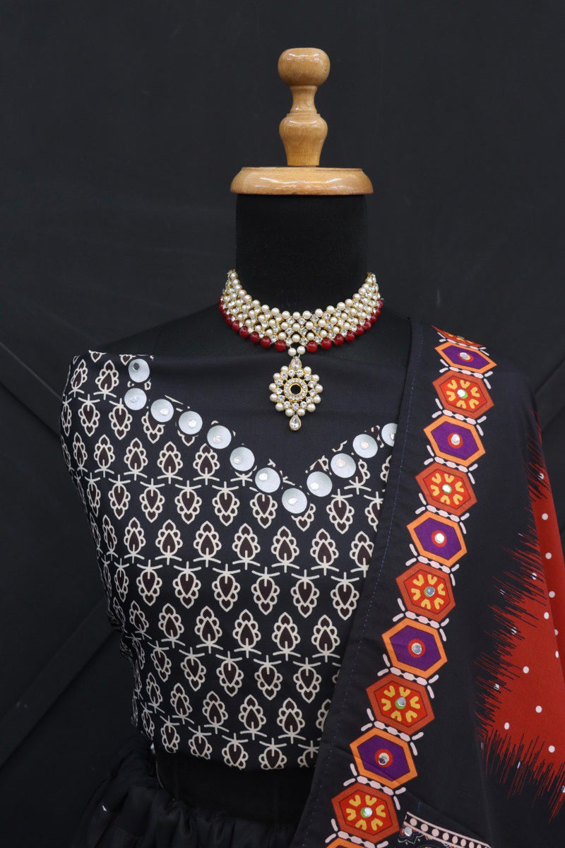 All Over Mirror Work Black Lehenga Choli