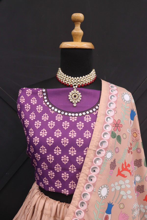 Skin Colour Lehenga choli With Purple Colour Blouse