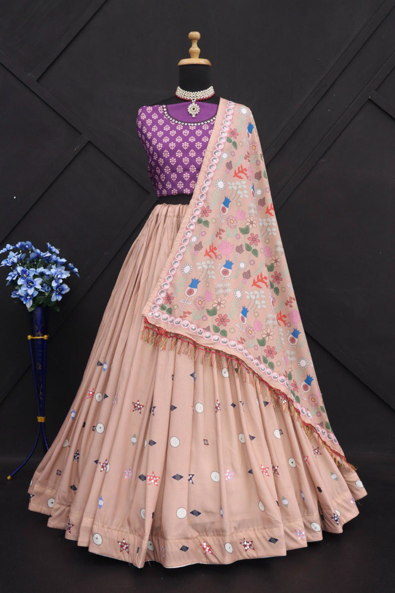 Skin Colour Lehenga choli With Purple Colour Blouse