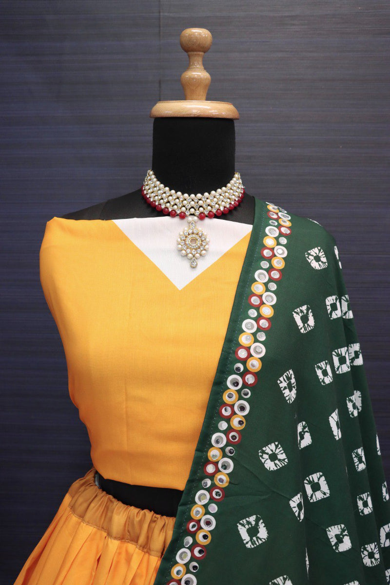 All Yellow Colour Plan Lehenga Choli And Green Duptta