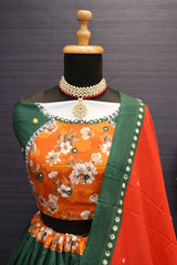 orange and green blouse